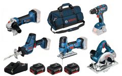 Bosch Blau 5 Tool Kit 18V - 5 Maschinen 3 x Akku 18V 4.0Ah Li-Ion Comboset 0615990L59