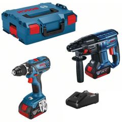 Bosch Blauw GSR 18 V-28 Accuboormachine + GBH 18 V-21 Accuboorhamer 18V 4,0Ah Li-Ion in 2 x L-Boxx 0615990M0R