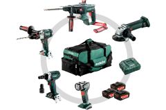 Metabo 691006000 Combo Set 5.1 18V 4.0Ah - SB18LTX Schlagbohrmaschine SSW18LTX200 Schlagschraube W18LTX125 Schleifer KHA18LTX Kombihammer Lampe