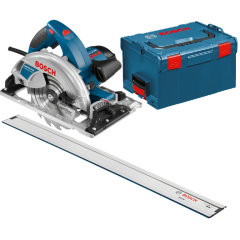 Bosch Blauw GKS 65 GCE Cirkelzaag 65 mm 1800 Watt + L-Boxx en FSN1600 Geleiderail 0601668902