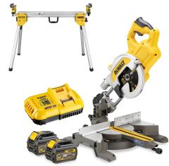 DeWalt DCS777T2-QW-DE7033 DCS777T2-QW XR FlexVolt 54 Volt 6,0Ah Li-Ion Afkort- en verstekzaagmachine 216 mm + DE7033 onderstel