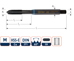 Rotec 331.1000 HSS-E INOX Maschinengewindebohrer DL DIN 371B M10x1,5 VAP