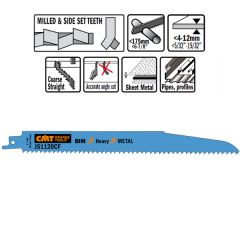CMT JS1120CF Säbelsägeblätter 5 Stück Bi-Metall 225mm x 1.6 x 9TPI Anwendung: Dicke Bleche (4-12mm); Vollrohre und Profile; Hohlrohre; gefährliche Abbrucharbeiten.