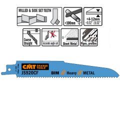 CMT JS920CF Stichsägeblätter 5 Stück Bi-Metall 150mm x 1.6 x 9TPI Anwendung: Dicke Bleche (4-12mm); Vollrohre und Profile; Hohlrohre; gefährliche Abbrucharbeiten.