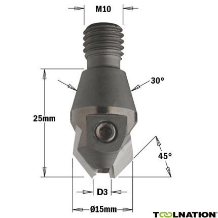 CMT Kegelsenker mit Gewindeanschluss 30° 3mm, Schaft M10, rechts - 1