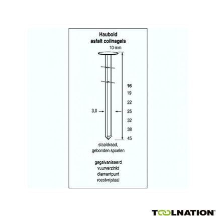 Haubold Befestigung 505848 Asphaltnägel CW 3,0 x 19 mm verzinkt 3000 Stück - 1