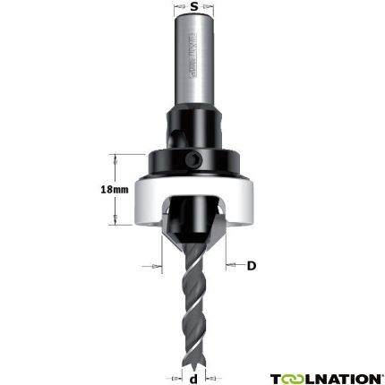 CMT Kegelsenker mit Tiefeneinstellung rechts 12mm, Schaft 8mm, D3: 3mm - 1