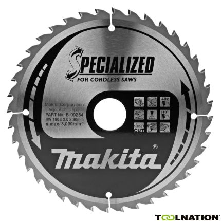 Makita Zubehör B-09254 HM-Sägeblatt Spezialisiert Holz 190 x 30 x 2.0 40T 10g - 1