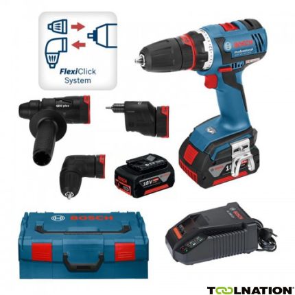 Bosch Blau GSR 18 V-EC FC2 Akku-Bohrmaschine FlexiClick 18 Volt 4,0 AH Li-Ion in L-Boxx 06019E1100 - 1