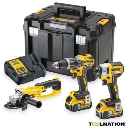 DeWalt DCK383P2T-QW Combo Set 18V 5.0Ah Li-Ion - DCD796 Akku-Bohrmaschine DCF887 Schlagschrauber DCG412 Winkelschleifer - 1