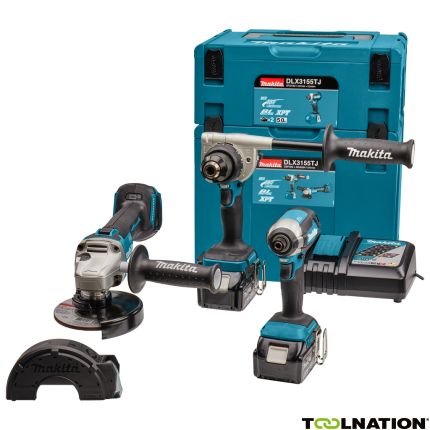 Makita DLX3155TJ Komboset 18V 5.0Ah Li-Ion - DDF486 Akku-Bohrschrauber + DGA504 Akku-Winkelschleifer + DTD153 Schlagschrauber in Makpac - 1