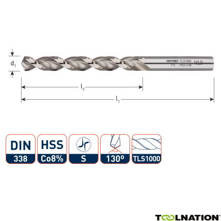 Rotec 1120150 HSS-E-Spiralbohrer, DIN338, Typ TLS1000, Ø1,5 - 1