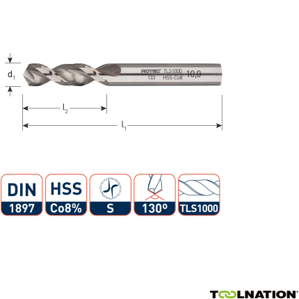 Rotec 1331400 HSS-E-Blechbohrer, DIN1897, Typ TLS1000, Ø14,0 - 1