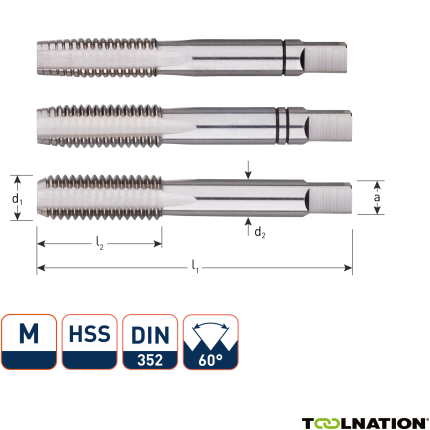 Rotec 3000450 HSS Handgewindeschneidsatz 3 Stück DIN 352 metrisch M 4,5x0,75 - 1