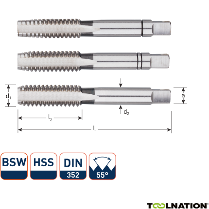 Rotec 3060018 HSS Handgewindeschneidsatz 3 Stück DIN 352 BSW 7/16-14 - 1