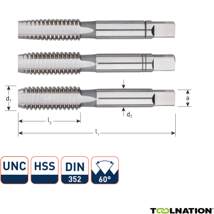 Rotec 3070024 HSS Handgewindeschneidsatz 3 Stück DIN 352 UNC 9/16-12 - 1