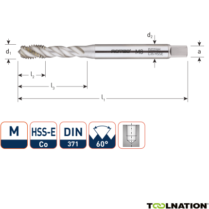 Rotec 320.0600C HSS-E OPTI-LINE Maschinengewindebohrer BL DIN 371C/35° M 6x1,0 - 1