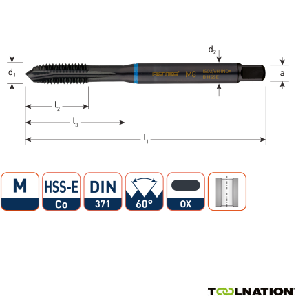Rotec 331.1000 HSS-E INOX Maschinengewindebohrer DL DIN 371B M10x1,5 VAP - 1