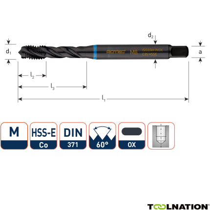 Rotec 331.1000C HSS-E INOX Maschinengewindebohrer BL DIN 371C/40° M10x1,5 VAP - 1