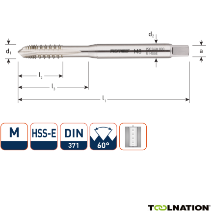 Rotec 333.0300 HSS-E UNI Maschinengewindebohrer DL DIN 371B M 3x0,5/gebrochenes Gewinde - 1