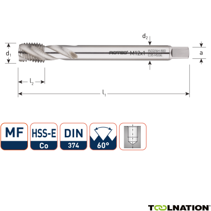 Rotec 335.2015C HSS-E 800 Maschinengewindebohrer BL DIN 374C/40° MF20x1,5 - 1