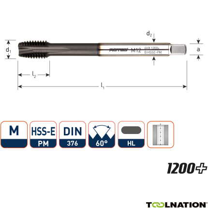 Rotec 3362000 HSS-E PM 1200 machinetap DL DIN 376B M20x2,5 - 1