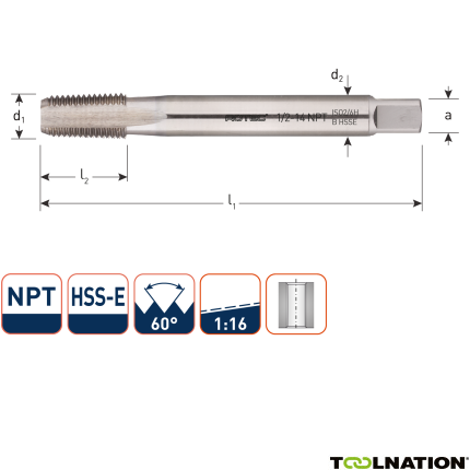 Rotec 343.0140 HSSE 800 M.Gewindebohrer NPT 1-11,5 - 1