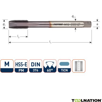 Rotec 3471600 HSSE-PM 1400 Maschinenbolzen DIN 376B M16 TiCN - 1