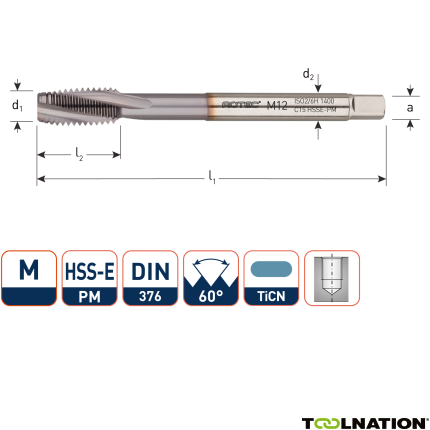 Rotec 347.1200C HSSE-PM 1400 Maschinenbolzen DIN 376C/15° M12 TiCN - 1