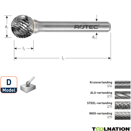 Rotec 4330601 HM-Stiftfrees 6 mm model D - 1