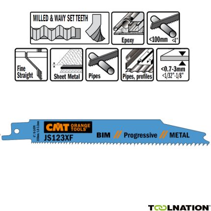 CMT JS123XF Stichsägeblätter 5 Stück Bi-Metall 150mm x 0.9 x 8-14TPI Anwendung: Bleche (1-8mm); dünn- und dickwandige Rohre und Profile. - 1