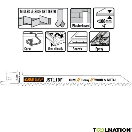 CMT JS711DF Stichsägeblätter 5 Stück Bi-Metall 150mm x 1.25 x 6 TPI Anwendung: Holz mit Nägeln, Metall; Spanplatten; Kunststoffprofile; mit glasfaserverstärktem Kunststoff; Epoxid; Gipskarton. - 1