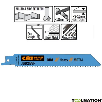 CMT JS925VF Stichsägeblätter 5 Stück Bi-Metall 150mm x 1.25 x 10-14TPI Anwendung: Bleche (2-10mm); dünn- und dickwandige Rohre und Profile; Abbrucharbeiten in Metall - 1