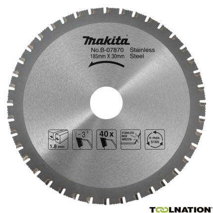 Makita Zubehör B-31669 HM-Sägeblatt aus rostfreiem Stahl 185 x 30 x 40T - 1